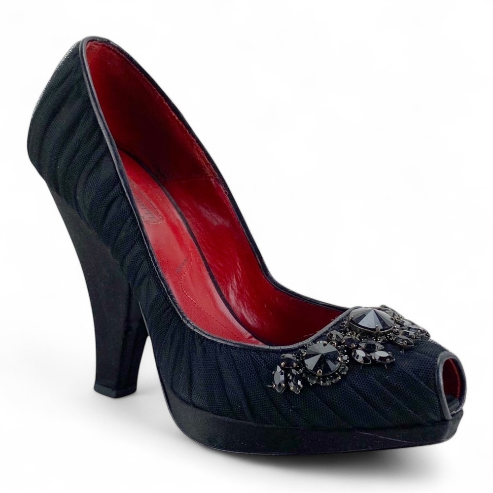 Cesare Paciotti Rasp Seta Tulle Black Heels Size 37​ - Picture 2 of 9